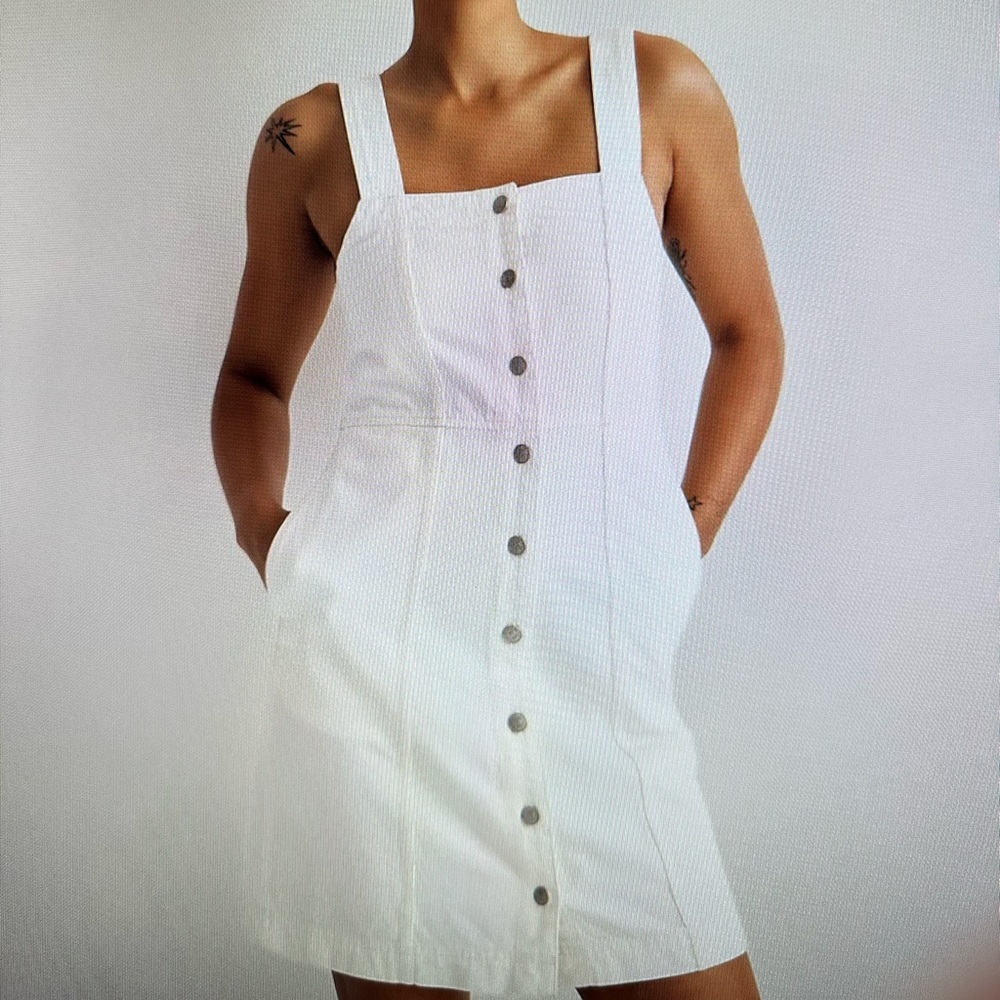 Madewell Denim Square Neck Sleeveless Dress in Tile White